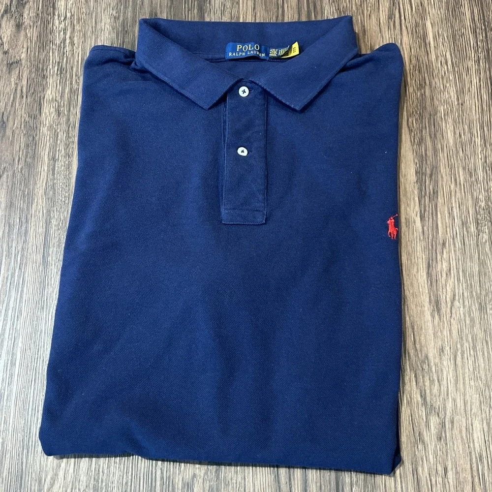 Polo Ralph Lauren Polo Shirt Mens Navy Mesh Cotton Custom Slim Fit Red Pony 4XLT